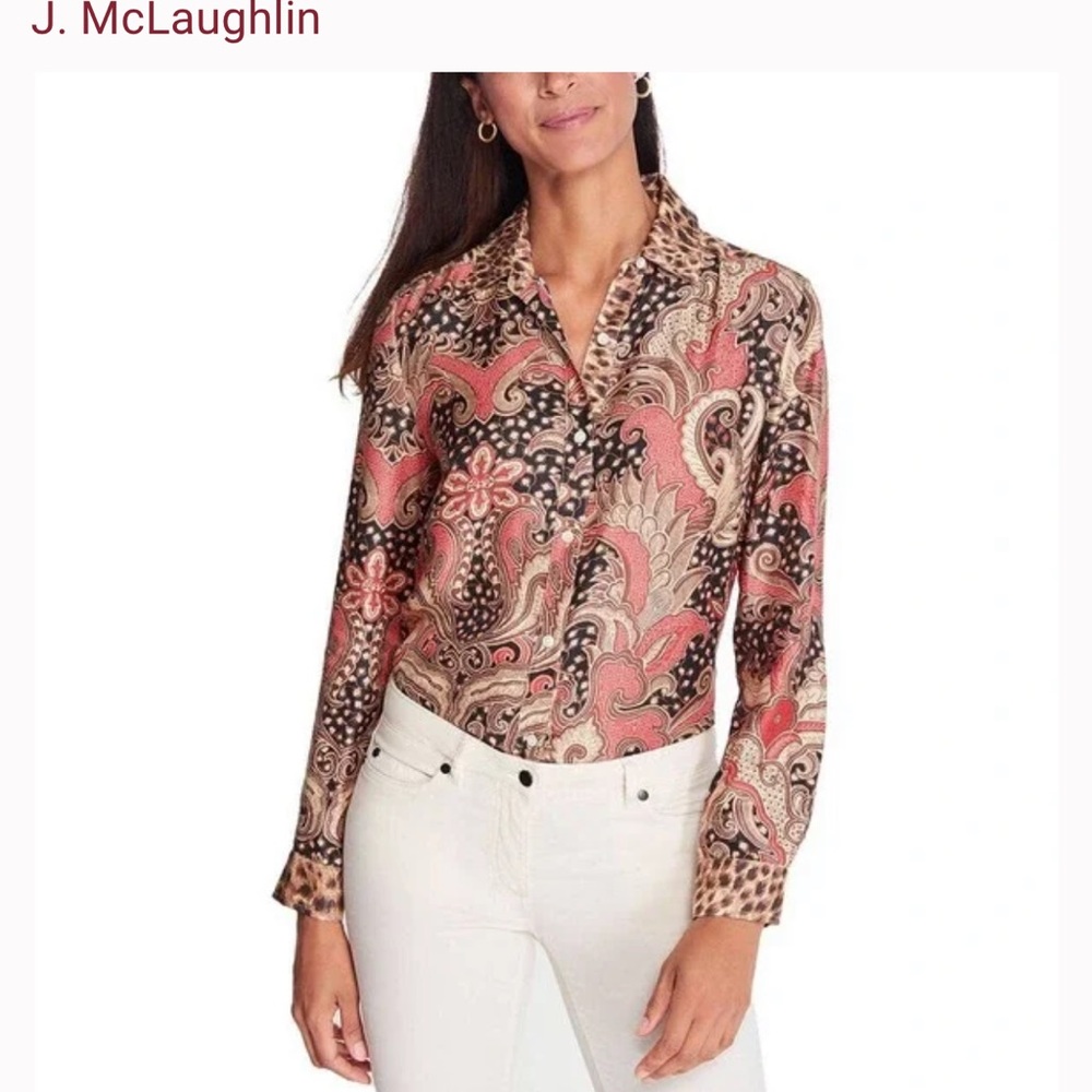 J. Mclaughlin Darcey silk shirt in Ashler safari black